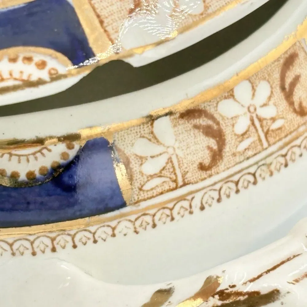 1915 antique Royal Sydneyware William Lowe Covered  Oval Dish  China‎ Blue Gold